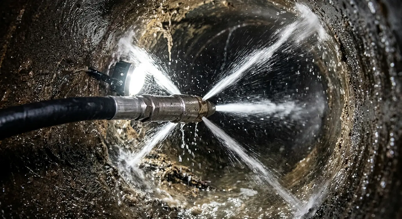 High-pressure hydro jetting nozzle cleaning sewer pipe for Storm Drain Cleaning in Wilmington Island